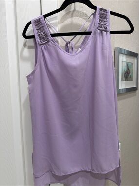 mine Lavender Beaded Shoulder Sleeveless Tank
